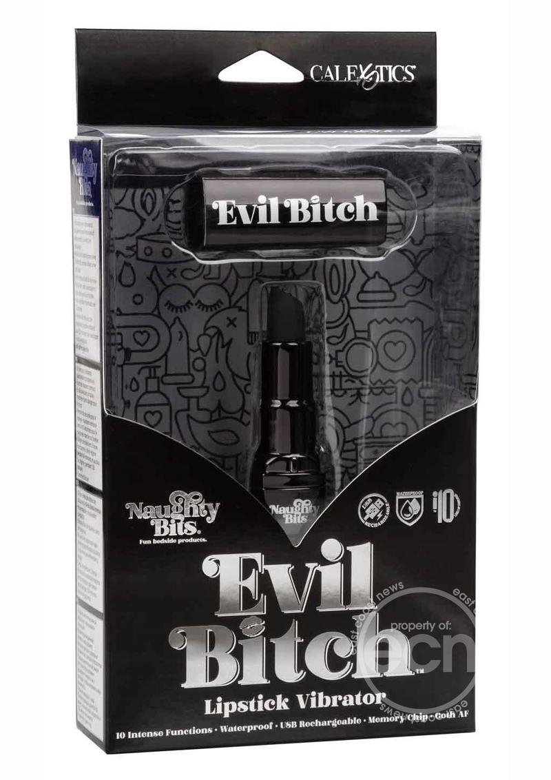 Naughty Bits Evil Bitch Lipstick Rechargeable Silicone Vibrator - Black