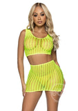 Leg Avenue Crochet Net Tank Crop Top and Mini Skirt (2 pieces) - O/S - Neon Yellow