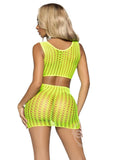 Leg Avenue Crochet Net Tank Crop Top and Mini Skirt (2 pieces) - O/S - Neon Yellow