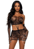 Leg Avenue Strappy Lace Tube Dress and Matching Gloves (2 pieces) - O/S - Black