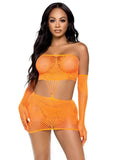 Leg Avenue Strappy Lace Tube Dress and Matching Gloves (2 pieces) - O/S - Orange(discontinued)
