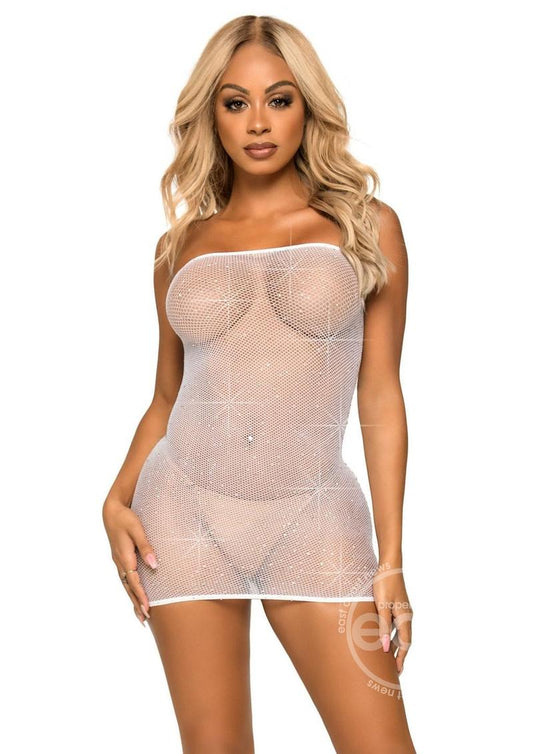 Leg Avenue Crystalized Fishnet Convertible Tube Dress - O/S - White