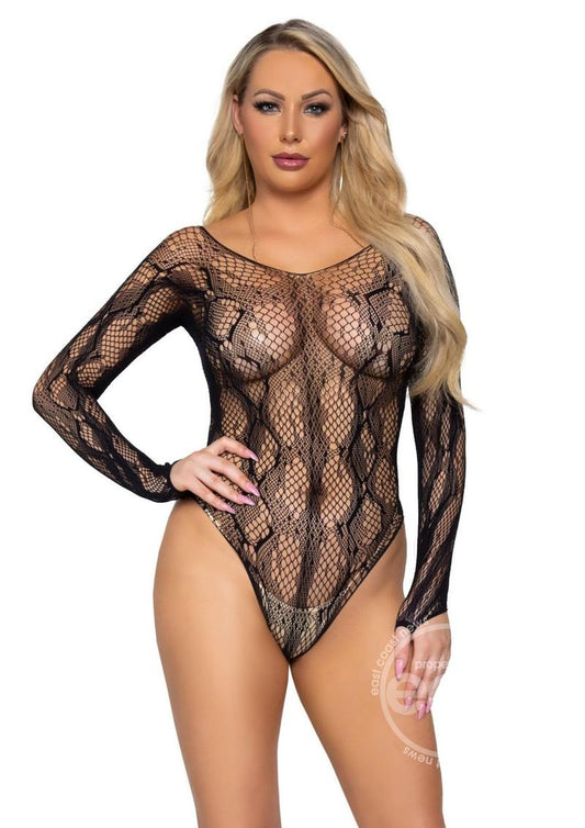 Leg Avenue Python Net Long Sleeved Bodysuit - O/S - Black