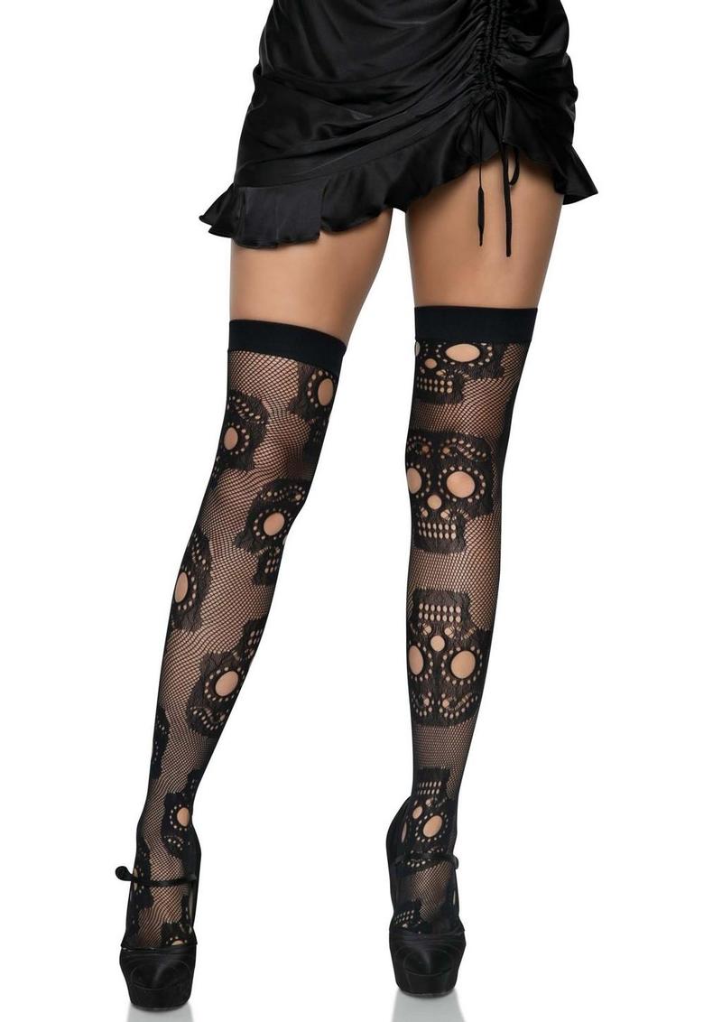 SUGAR SKULL NET THIGH HIGHS OS