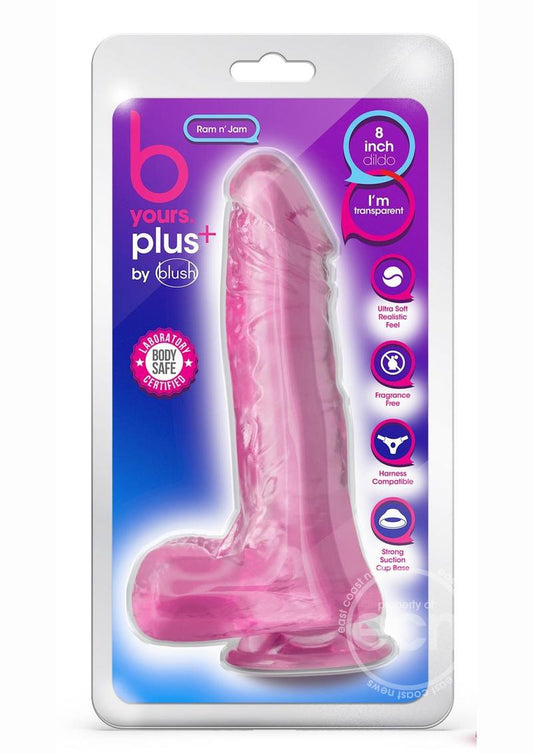 B Yours Plus Ram n' Jam Realistic Dildo with Balls 8in - Pink