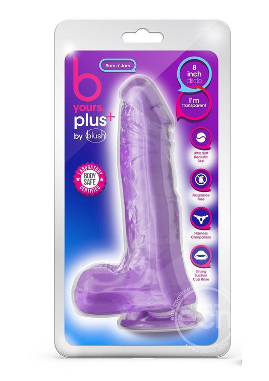 B Yours Plus Ram n' Jam Realistic Dildo with Balls 8in - Purple