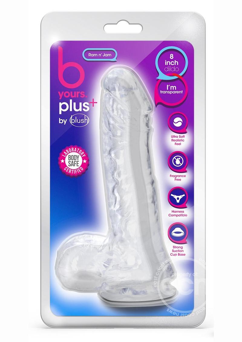 B Yours Plus Ram n' Jam Realistic Dildo with Balls 8in - Clear