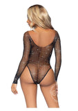 Leg Avenue Galaxy Star Rhinestone Fishnet Bodysuit with Snap Crotch - O/S - Black