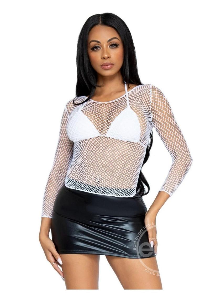 Leg Avenue Spandex Long Sleeved Industrial Net shirt - O/S - White