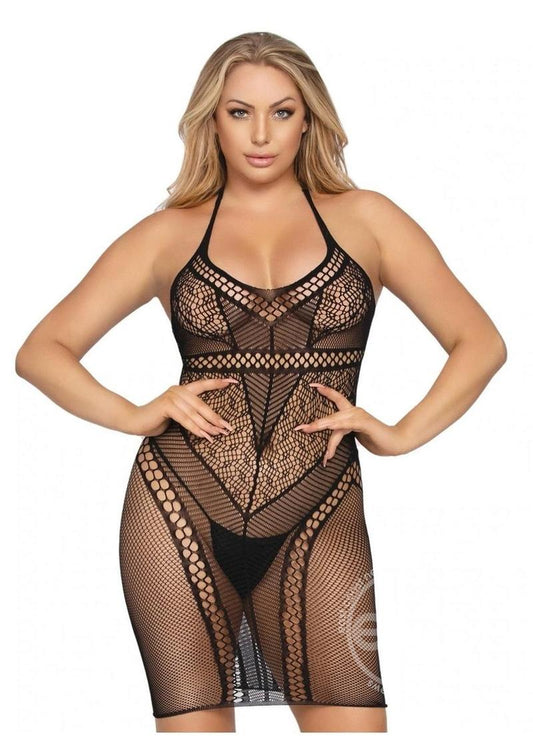 Leg Avenue Multi Net Halter Mini Dress. - O/S - Black