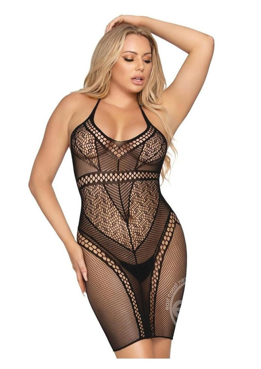 Leg Avenue Multi Net Halter Mini Dress. - O/S - Black