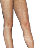 Leg Avenue Fishnet Crystalized Tights with Multi-Sized Irridescent Rhinestones - OS - Black