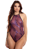 Midnight Ballerina Purple Sequin Mesh Bodysuit