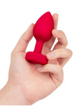 B-Vibe Vibrating Heart Shape Jewel Rechargeable Silicone Anal Plug with Remote Control - Medium/Large - Red