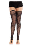 Leg Avenue Floral Net Toe Loop Footless Thigh Highs - Black - O/S