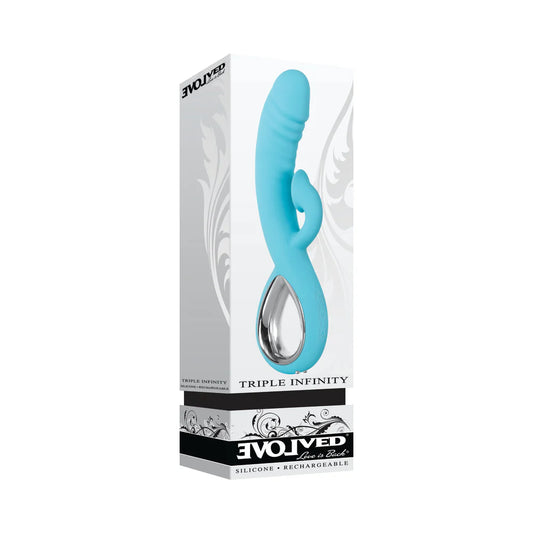 Evolved Triple Infinity Rechargeable Heating Suction Silicone Dual Stimulator Blue