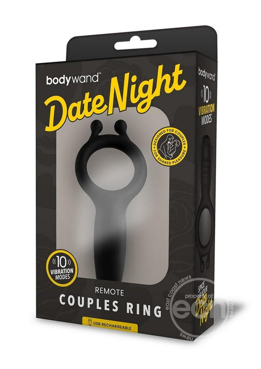 Bodywand Date Night Rechargeable Silicone Vibrating Cock Ring with Remote Control - Black