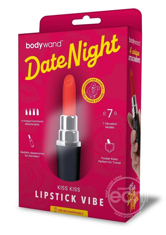 Bodywand Date Night Kiss Kiss Rechargeable Silicone Lipstick Vibrator - Red