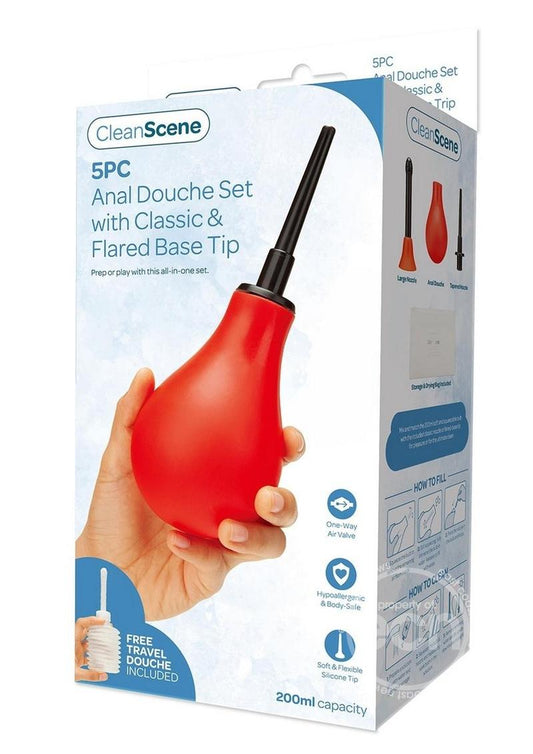 CleanScene Anal Douche Set with Classic & Flared Base - Red/Black