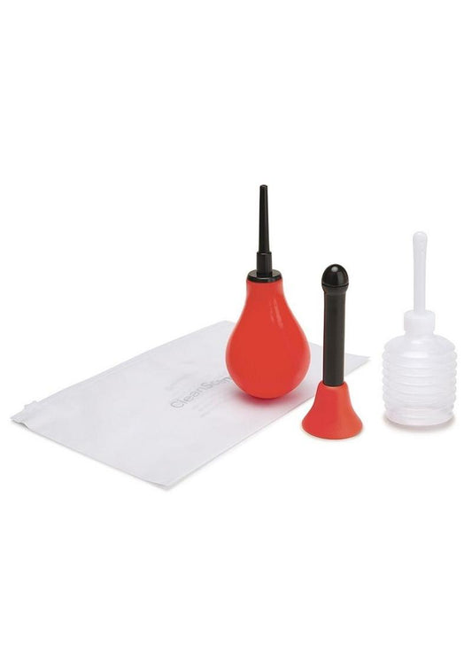 CleanScene Anal Douche Set with Classic & Flared Base - Red/Black