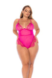 Pink Scallop Trimmed Lace Bodysuit
