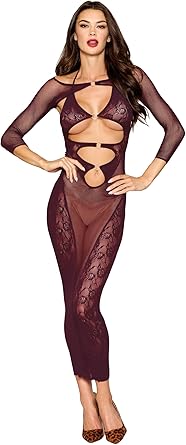 Dreamgirl Cherry Lacquer Bodystocking Gown & Shrug