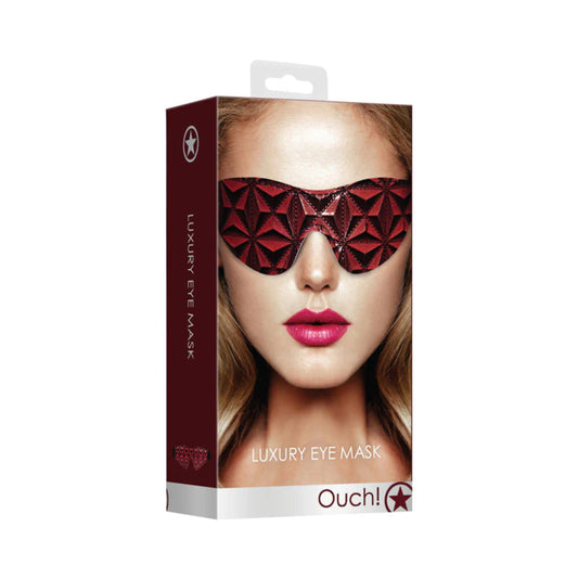 Ouch! Luxury Diamond-Patterned Eye Mask Blindfold Burgundy