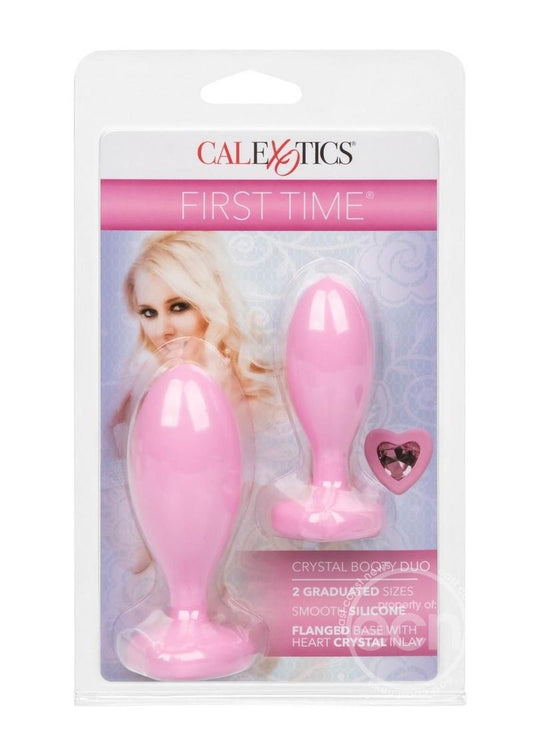 First Time Crystal Booty Duo Silicone Anal Plug (2 Pack) - Pink