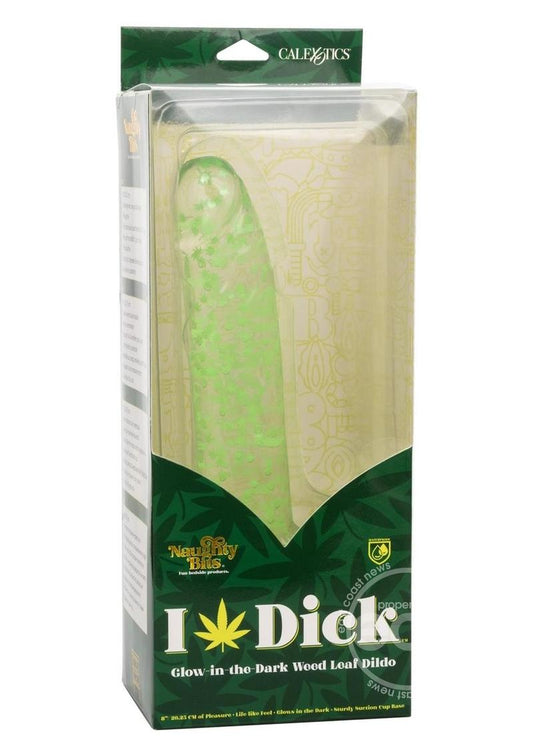 Naughty Bits I Leaf Dick Glow-in-The-Dark Weed Leaf Filled Dildo - Green