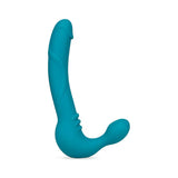 Temptasia Luna 9 in. Silicone Strapless Strap-On Dildo with Rechargeable Bullet Vibrator Teal