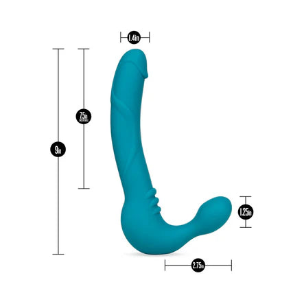 Temptasia Luna 9 in. Silicone Strapless Strap-On Dildo with Rechargeable Bullet Vibrator Teal