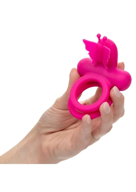 Silicone Rechargeable Dual Butterfly Couples Ring - Pink