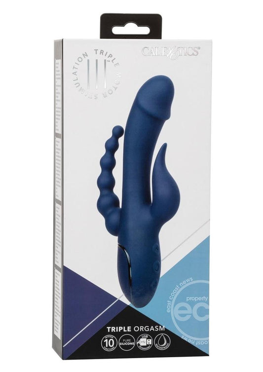 III Triple Orgasm Rechargeable Silicone Stimulating Vibrator - Navy Blue