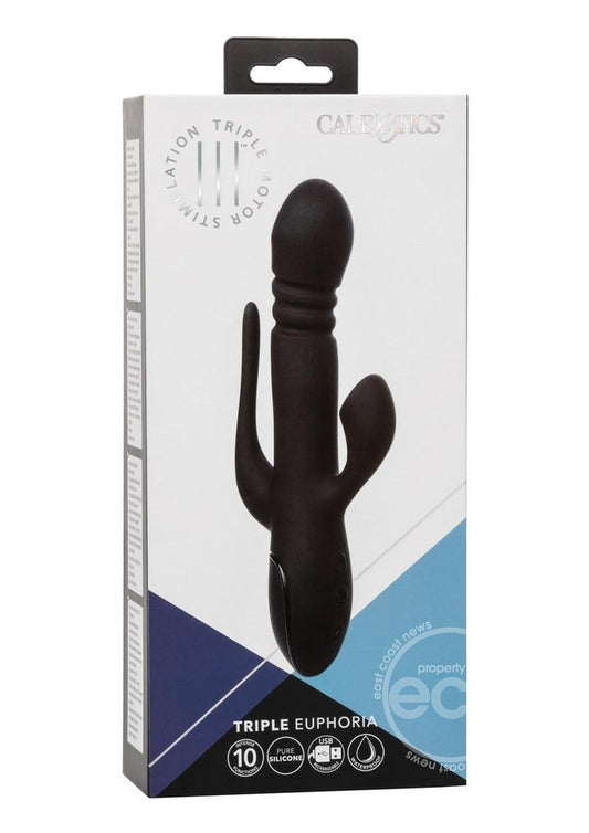 III Triple Euphoria Rechargeable Silicone Stimulating Vibrator - Black