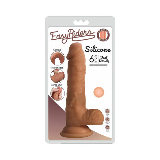 Easy Riders 6in Dual Density Silicone Dildo with Balls & Suction Cup- Light