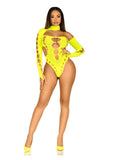 Leg Avenue Seamless Asymmetrical Cut Out Thong Back Bodysuit - O/S - Neon Yellow