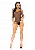 Snap Crotch Mesh Cami Bodysuit with Adjustable Straps and Thong Back - M/L - Black