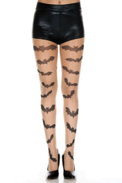 Flying Bats Print Spandex Pantyhose