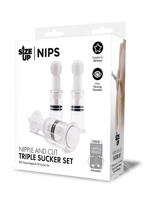 Size Up Nipple & Clit Triple Sucker Set - Clear/Black