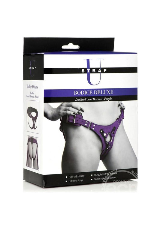 Strap U Bodice Deluxe Leather Corset Harness - Purple