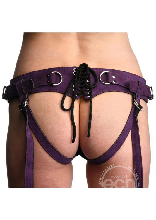 Strap U Bodice Deluxe Leather Corset Harness - Purple