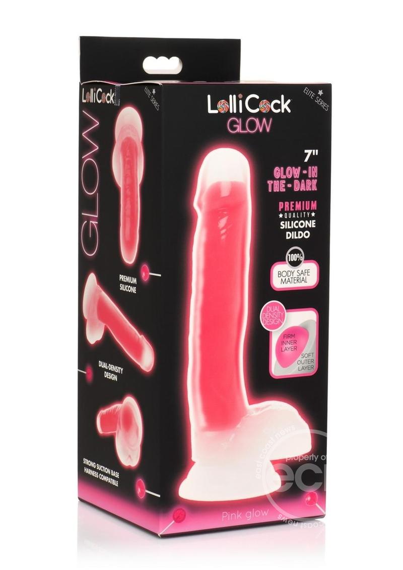 Lollicock Glow in the Dark Silicone Dildo with Balls 7in