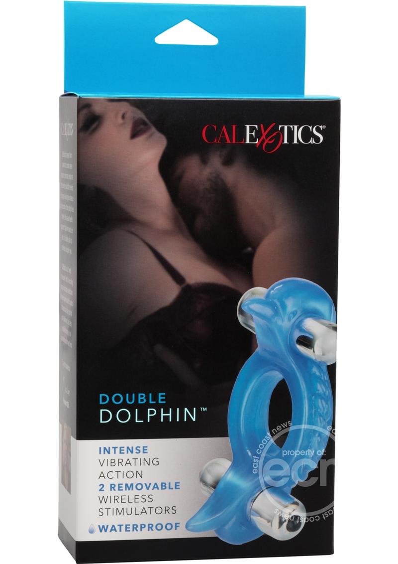 Double Dolphin Vibrating Cock Ring with Clitoral Stimulation - Blue