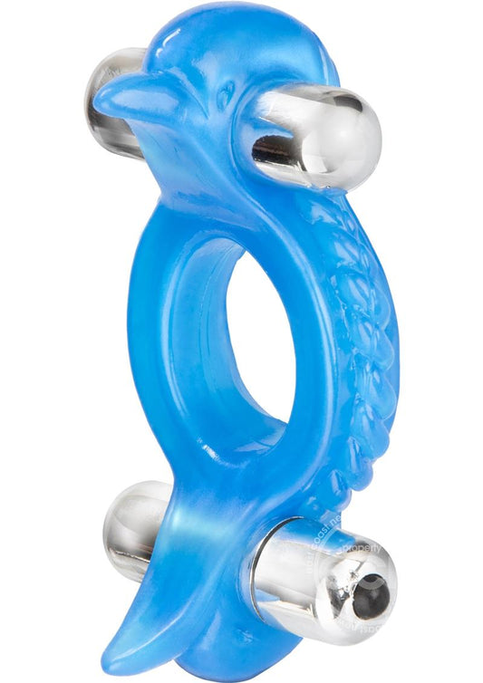 Double Dolphin Vibrating Cock Ring with Clitoral Stimulation - Blue