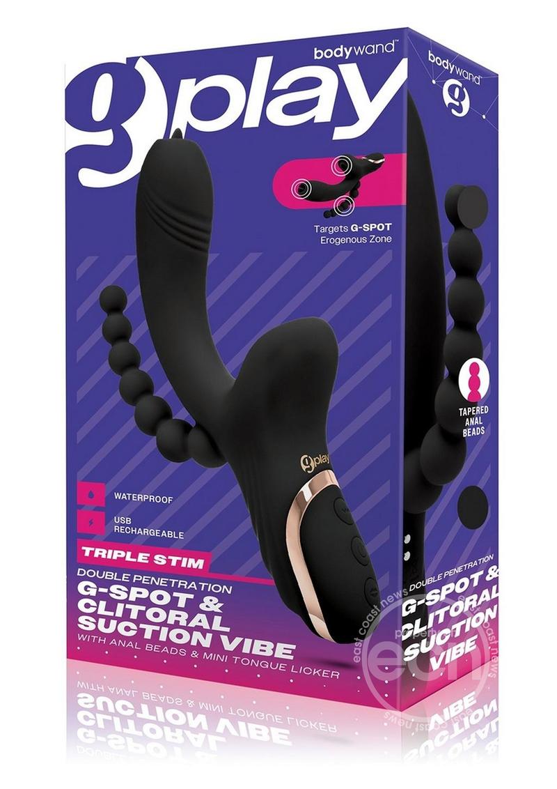 Bodywand G-Play Rechargeable Silicone G-Spot & Suction Vibrator with Anal Beads - Black