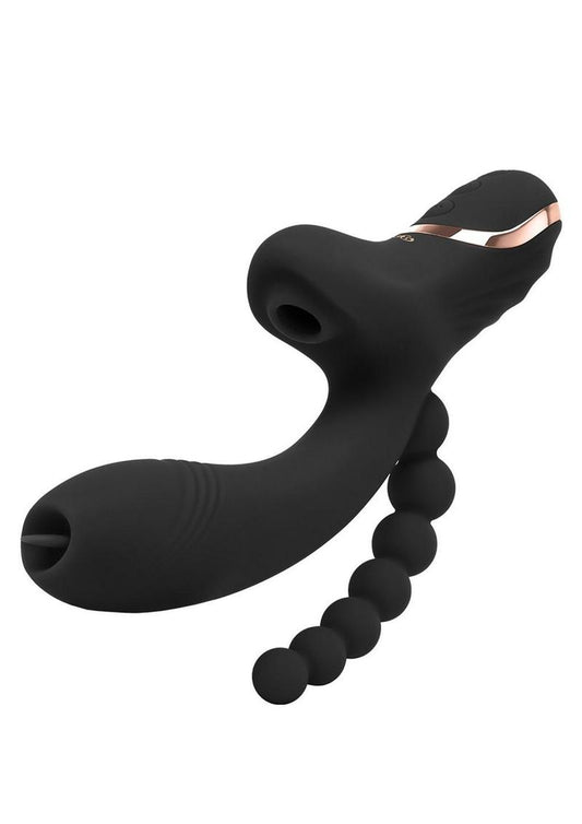 Bodywand G-Play Rechargeable Silicone G-Spot & Suction Vibrator with Anal Beads - Black