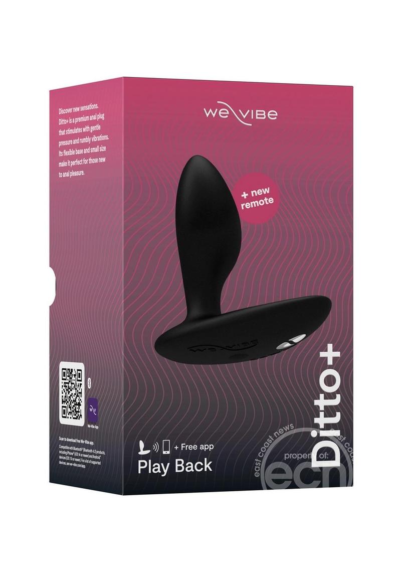 We-Vibe Ditto+ App Compatible Vibrating Rechargeable Silicone Butt Plug with Remote Control - Satin Black