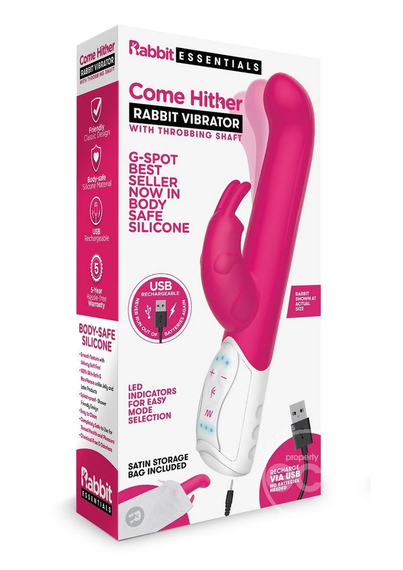 Rabbit Essentials Silicone Rechargeable Come Hither G-Spot Rabbit - Hot Pink