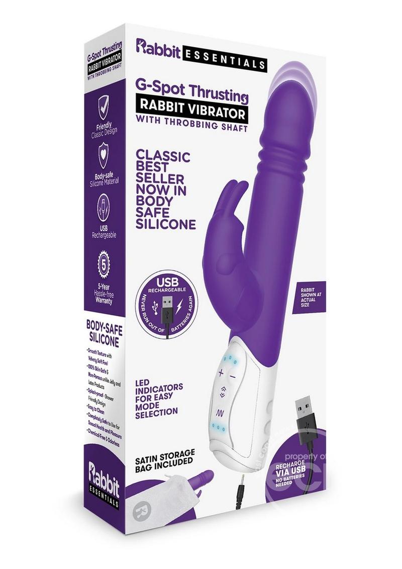 Rabbit Essentials Silicone Rechargeable G-Spot Thrusting Rabbit Vibrator - Purple