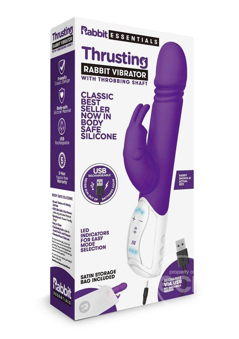 Rabbit Essentials Silicone Rechargeable Thrusting Rabbit Vibrator - Purple